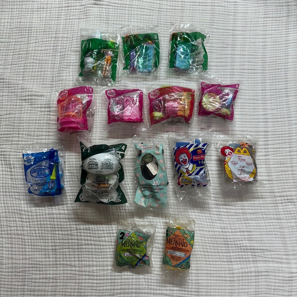 Lot of 14 McDonalds toys 2000s and 1989 My little Pony Polly Pocket Mermaid NIP